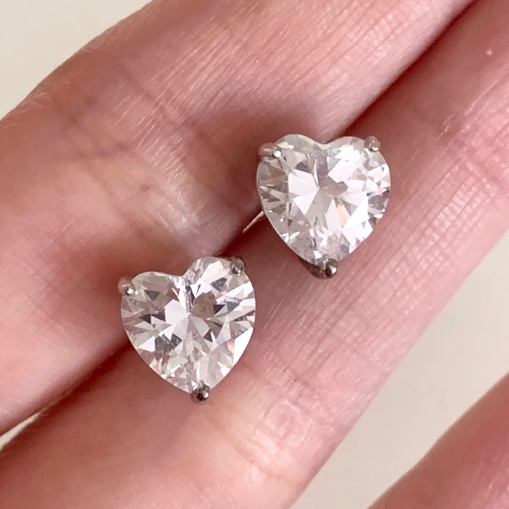 925 Silver & Diamond heart stud earrings